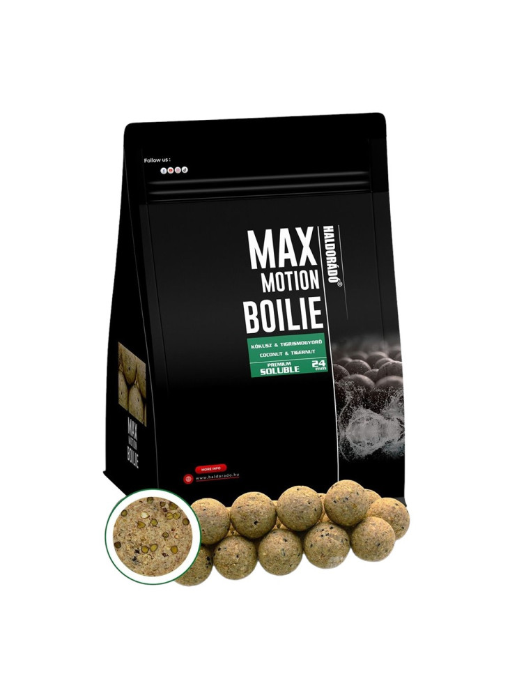 Haldorado Max Motion Boilie Premium šķīstošs 24mm 800g - Kokosrieksts un tigernuts
